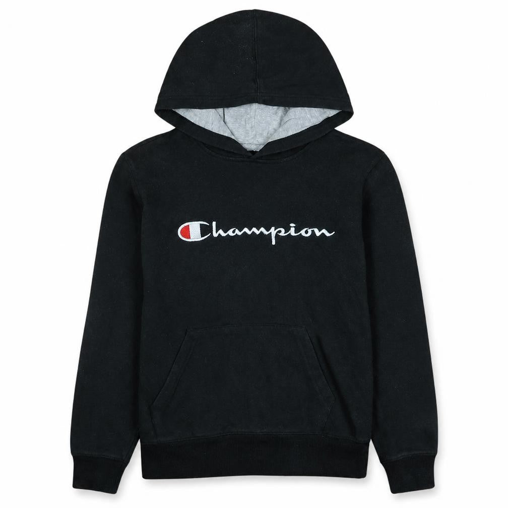 Champion Boys Black Pullover Hoodie L Logo Embroidered Fleece Sweatshirt