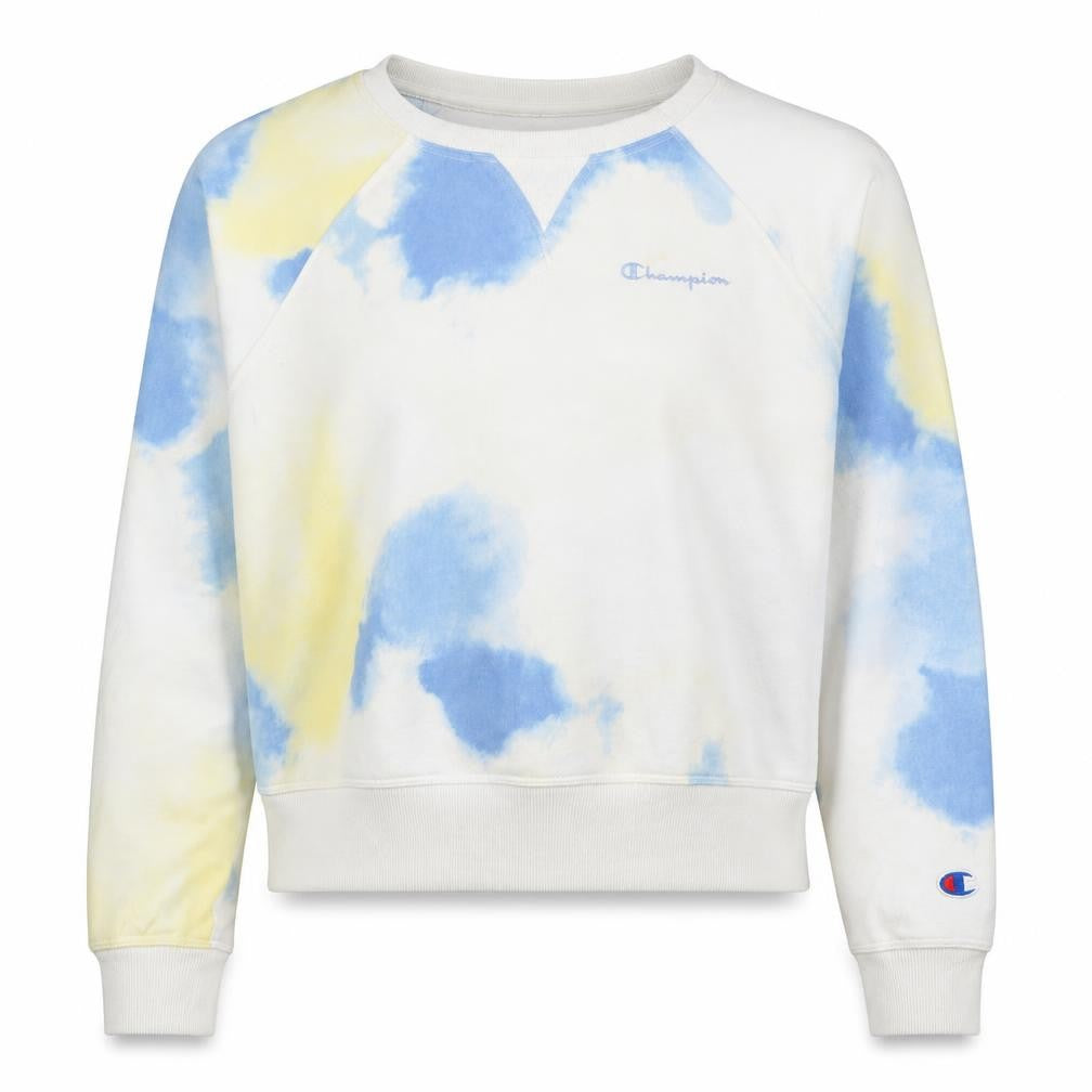 Champion Womens Blue Yellow Tie-Dye Pullover Sweatshirt L