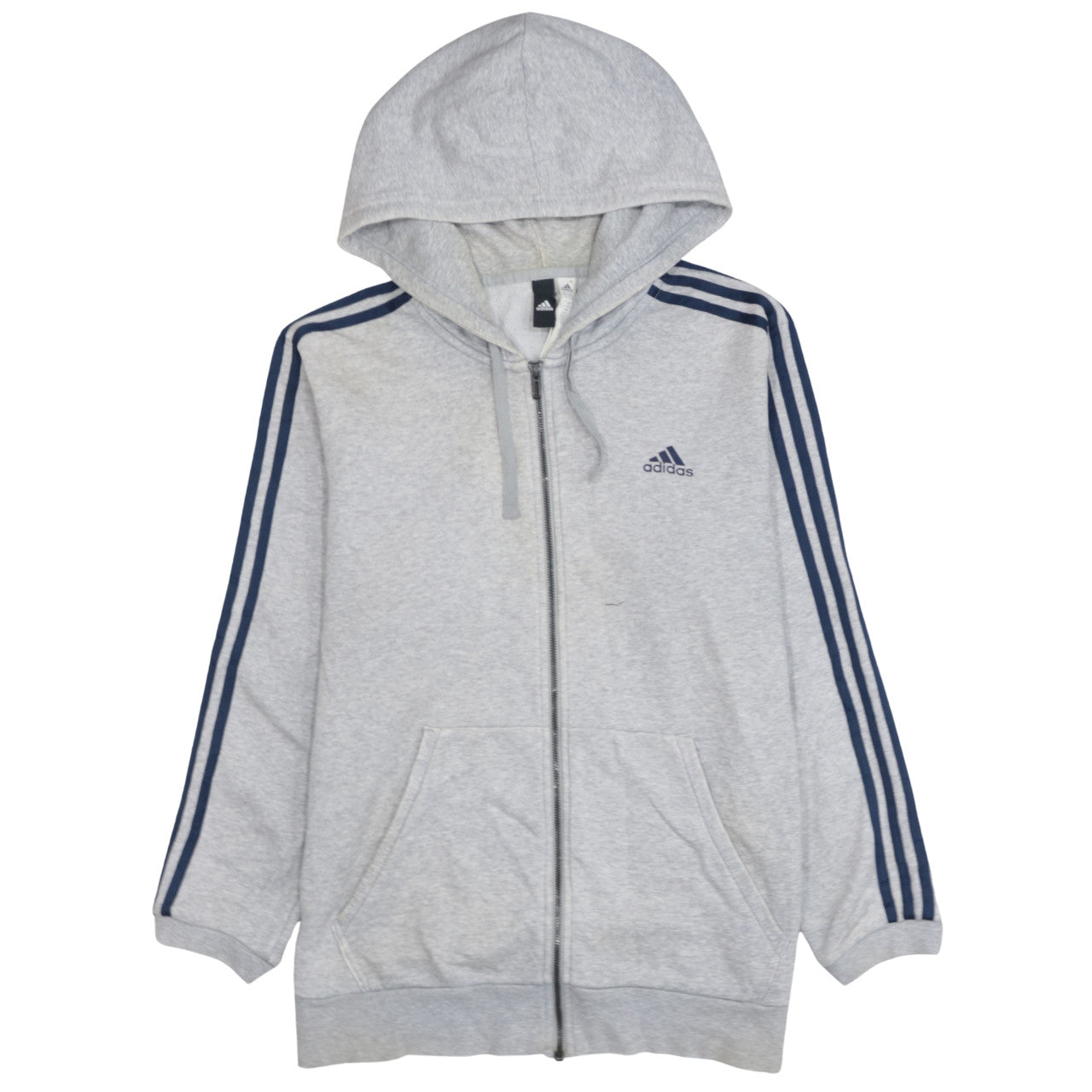 Adidas Men’s Grey Full Zip Hoodie L Regular Fit Sports Style