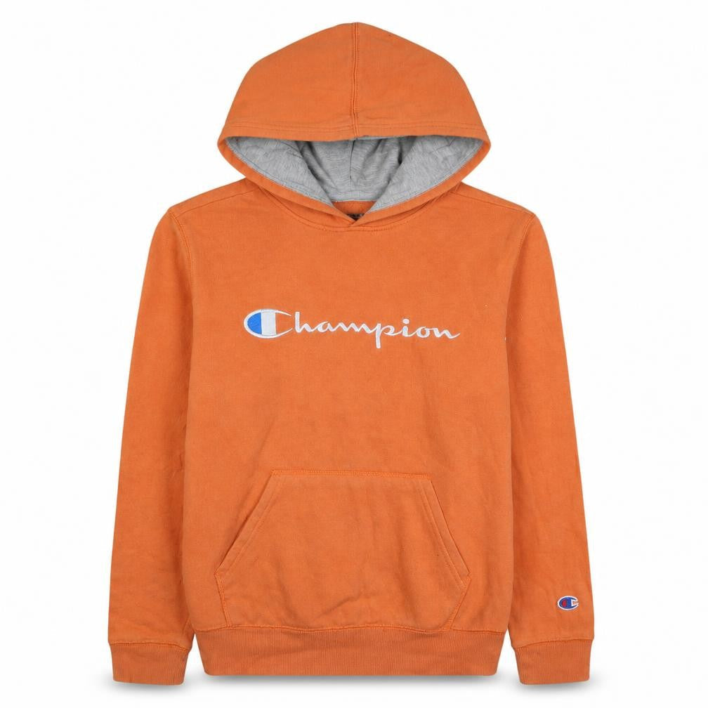 Champion Boys Orange Pullover Hoodie Large Cotton Blend Logo Sweatshirt