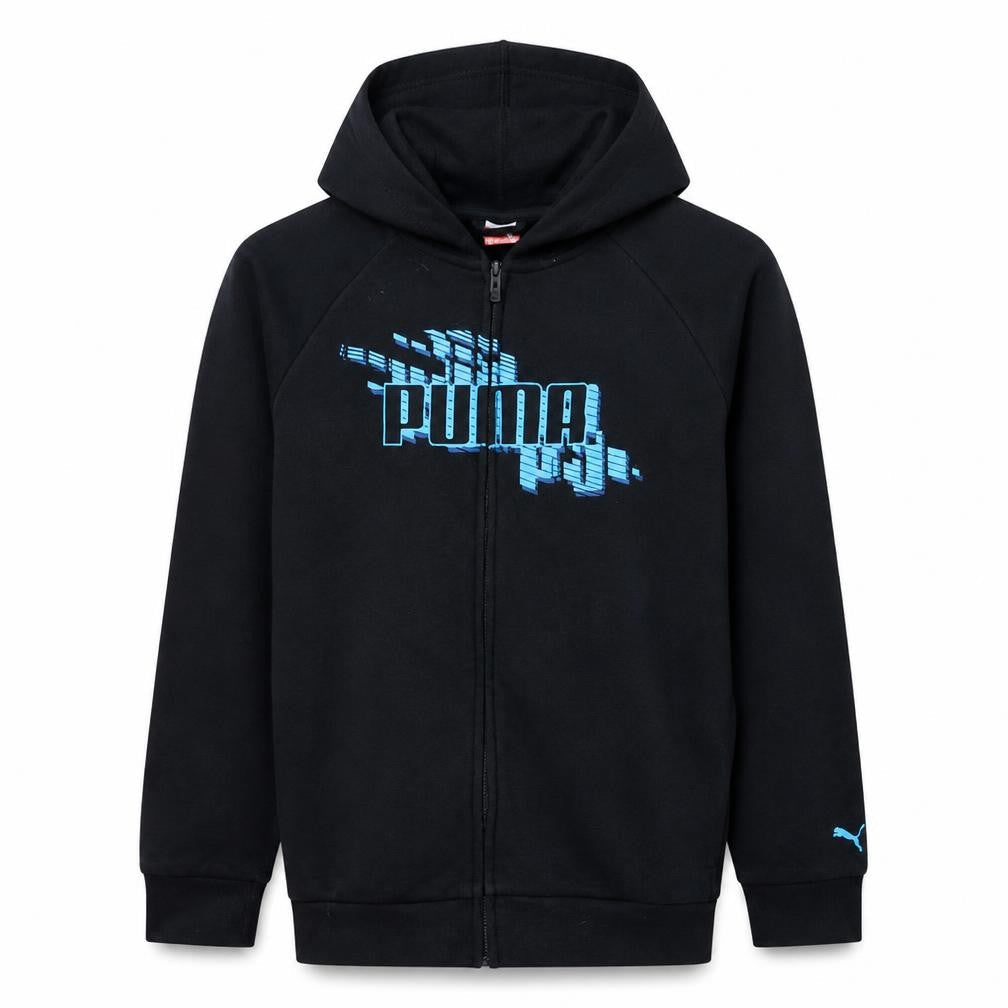 Puma Boys Black Full Zip Hoodie Sweatshirt Size 13-14 Years Cotton Blend