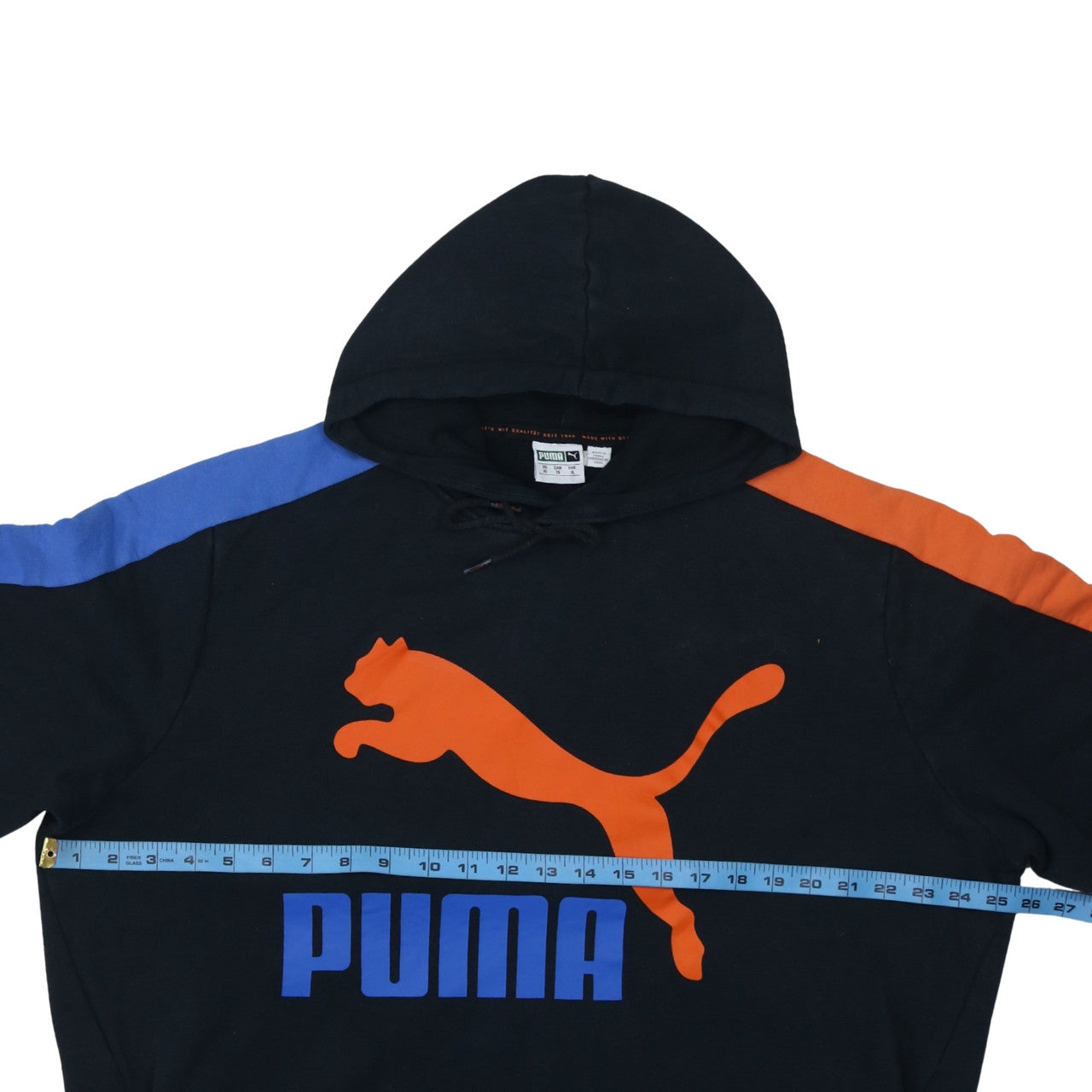 Puma Men’s Black XL Pullover Hoodie with Logo Graphic and Colour Block Sleeves