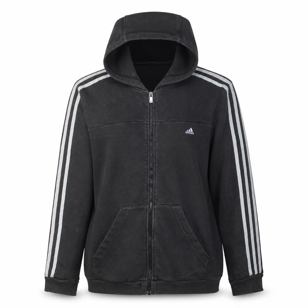 Adidas Women Black XL Full Zip Hoodie with Stripes