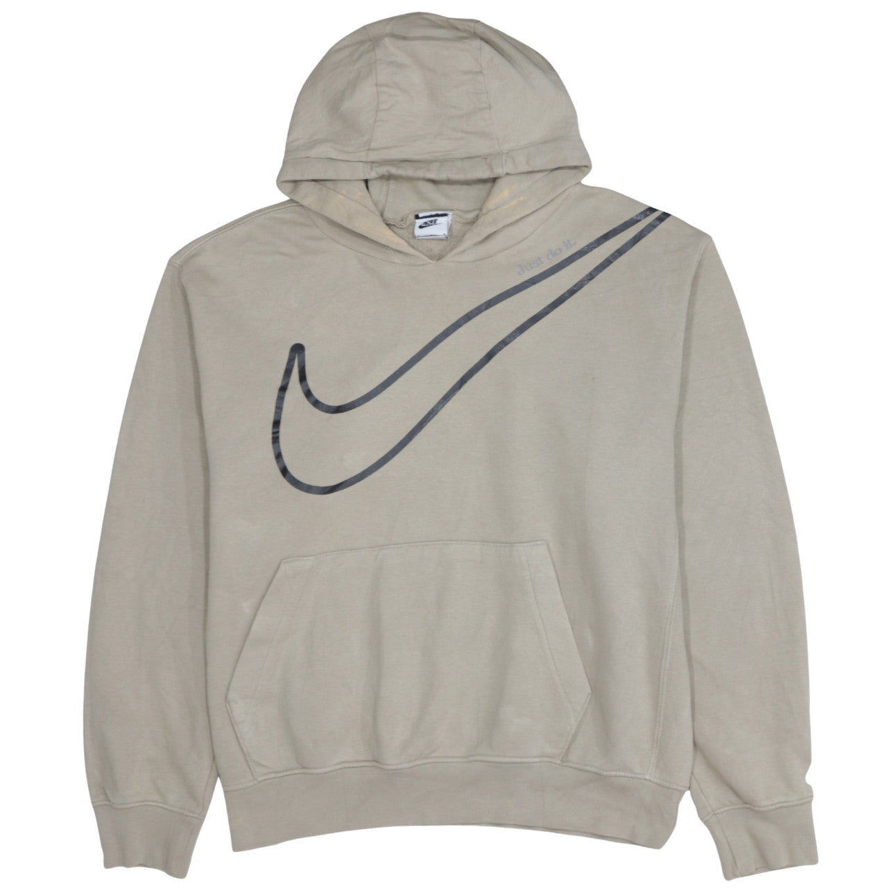 Nike Men Beige Pullover Hoodie M Logo Graphic Sportswear