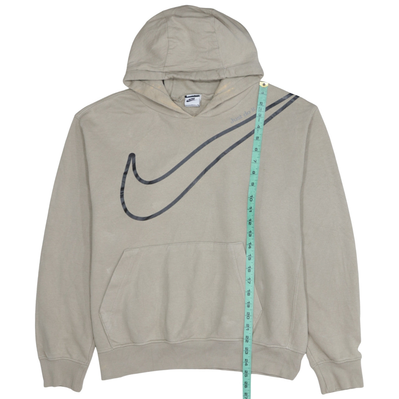 Nike Men Beige Pullover Hoodie M Logo Graphic Sportswear