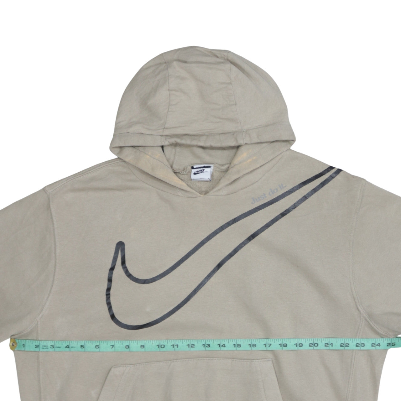 Nike Men Beige Pullover Hoodie M Logo Graphic Sportswear