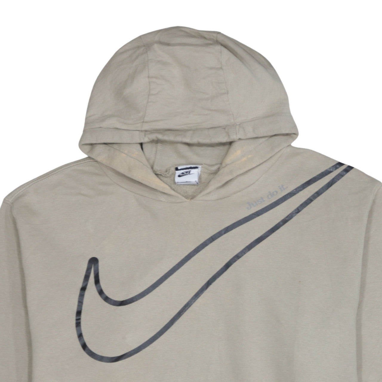Nike Men Beige Pullover Hoodie M Logo Graphic Sportswear