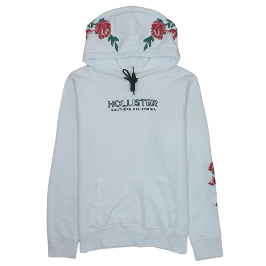 Hollister Women's White Embroidered Floral Pullover Hoodie Size S