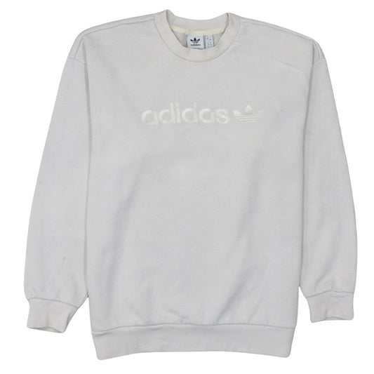 Adidas Women Ivory Crew Neck Logo Pullover Sweatshirt Size 12