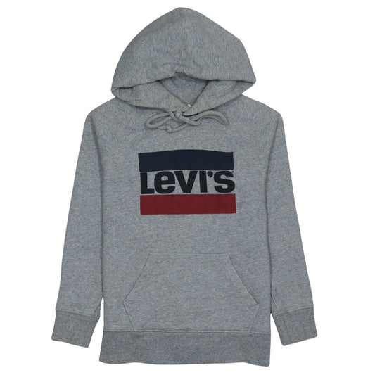 Levi's Mens Grey Pullover Hoodie Medium Logo Print Fleece