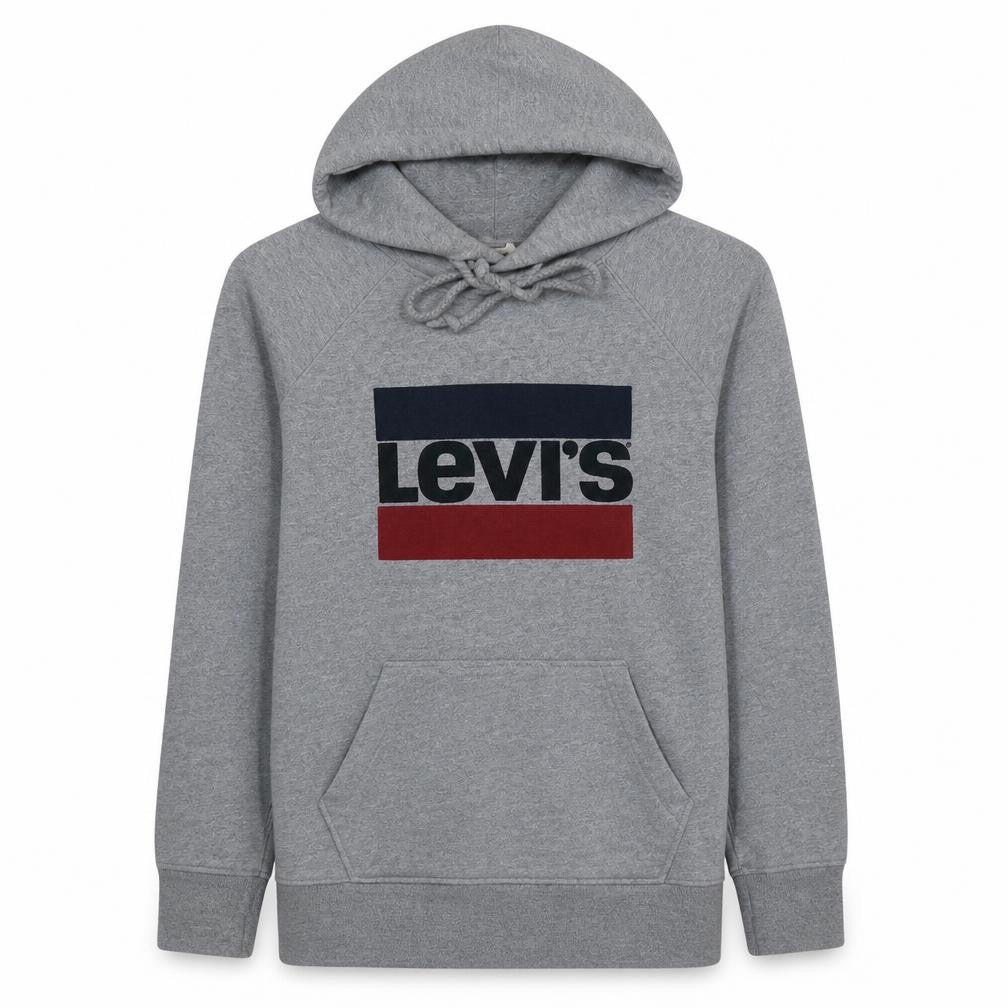 Levi's Mens Grey Pullover Hoodie Medium Logo Print Fleece