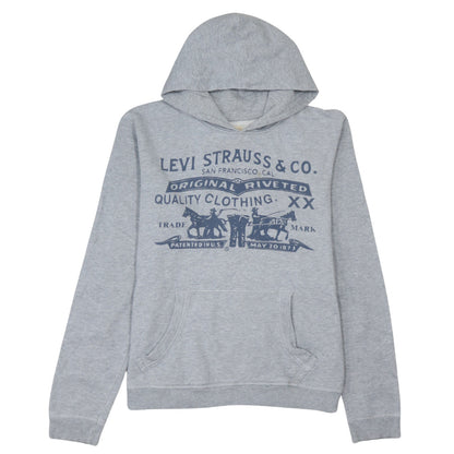 Additional front view of Levi's boys’ grey hoodie pullover 16 years cotton graphic print