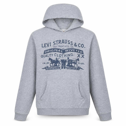 Front view of Levi's boys’ grey hoodie pullover 16 years cotton graphic print