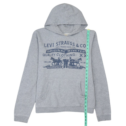 Close-up detail of Levi's boys’ grey hoodie pullover 16 years cotton graphic print