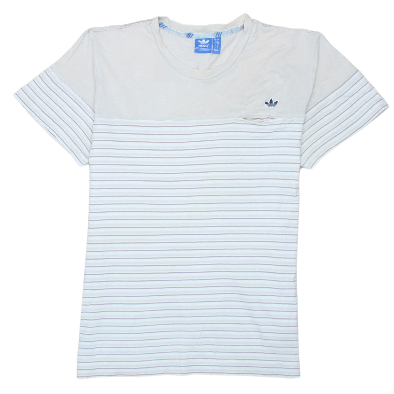 Adidas Men White Striped Cotton Crew Neck Short Sleeve T-Shirt L