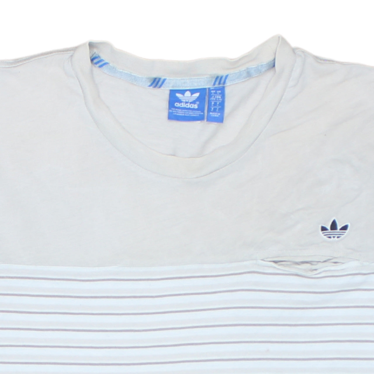 Adidas Men White Striped Cotton Crew Neck Short Sleeve T-Shirt L