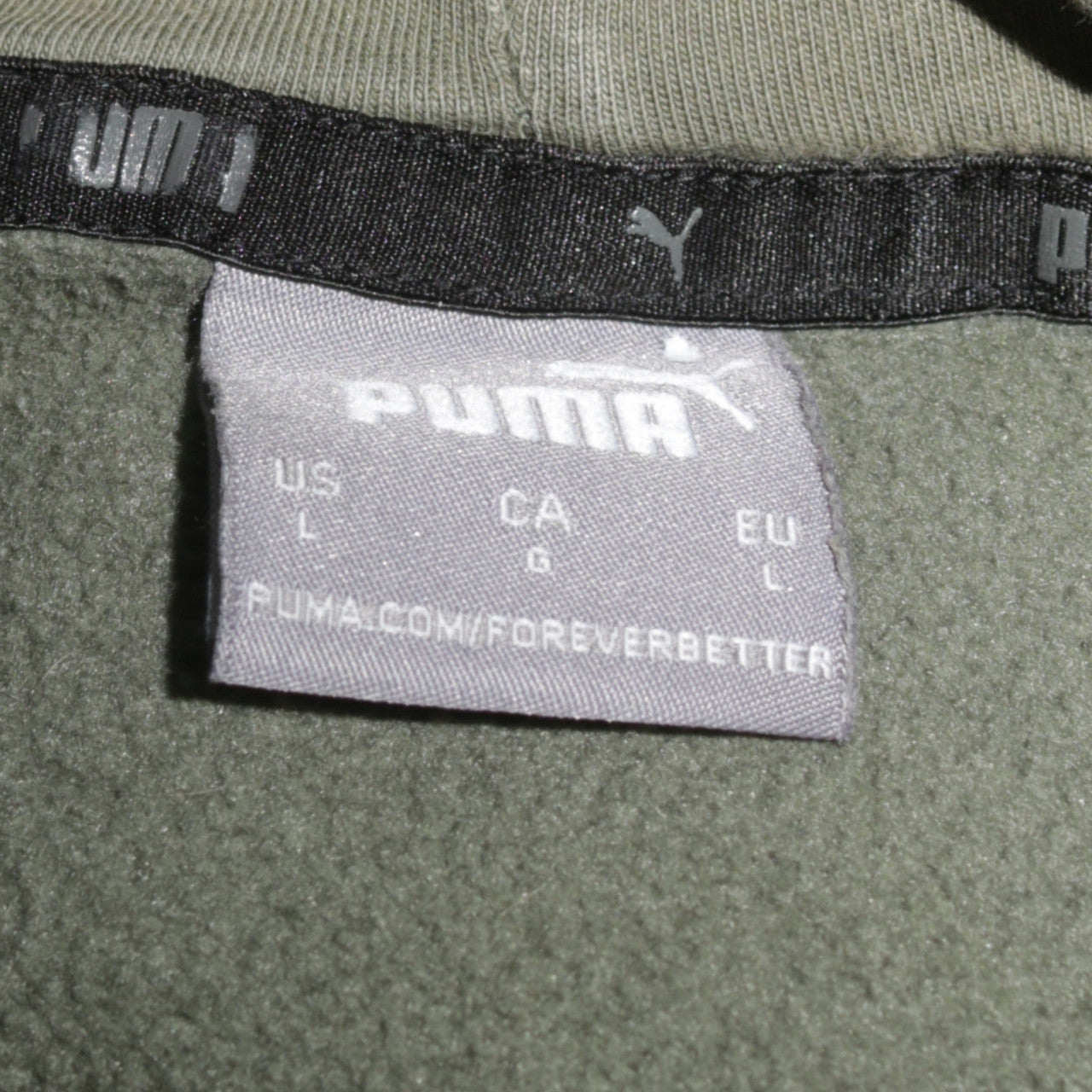 Puma Men's Green Pullover Hoodie L Logo Front Kangaroo Pocket