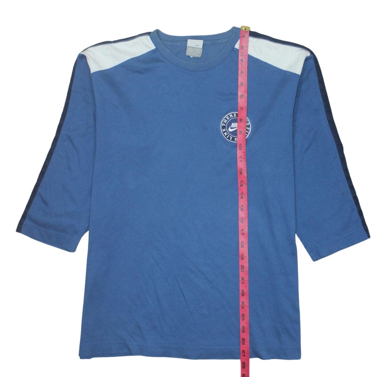 Nike Men's Blue 3/4 Sleeve Crew Neck Sports Top L Vintage