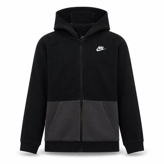 Front view of Nike boys’ black colourblock full zip hoodie xl 13-15 years cotton blend