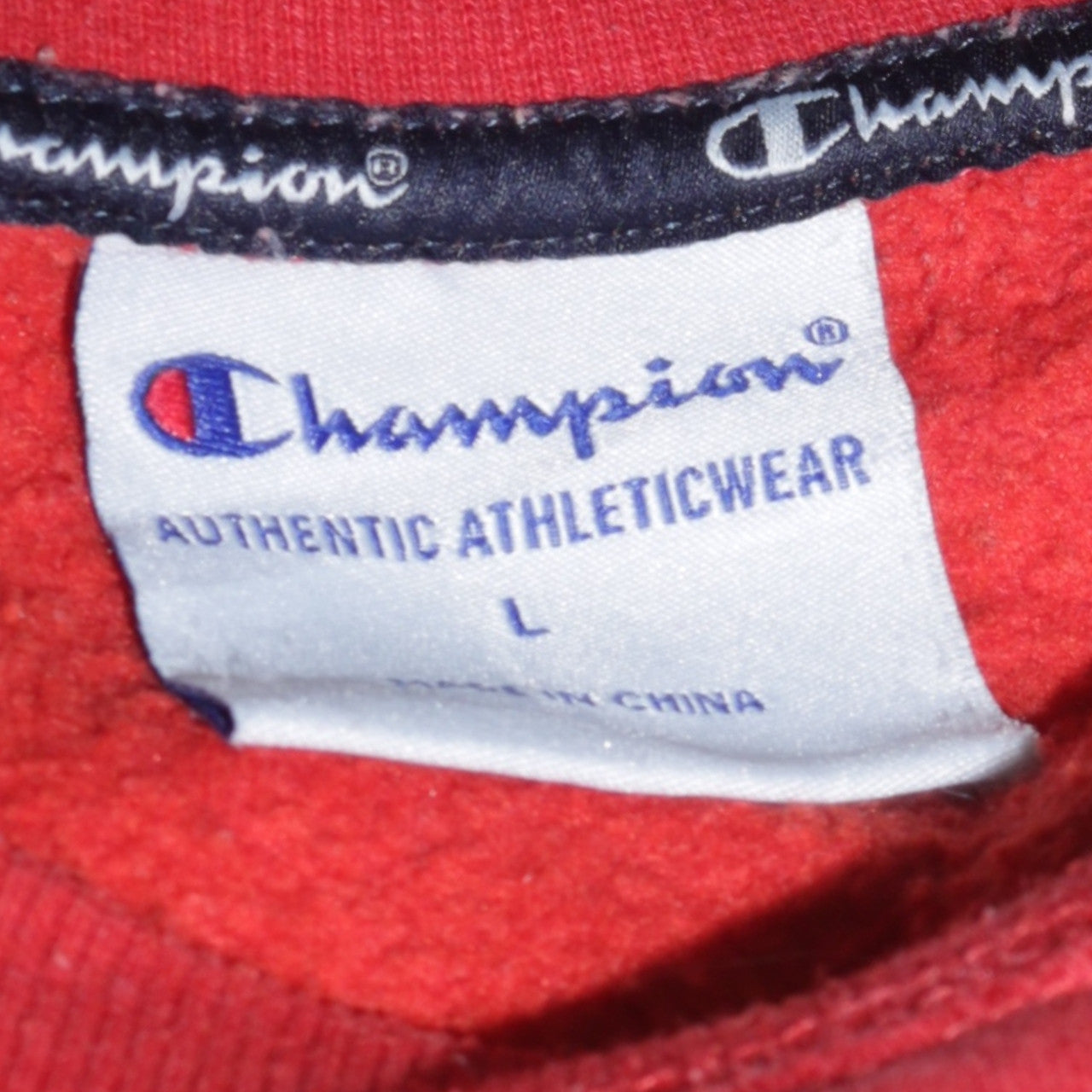 Champion Men's Red Pullover Sweatshirt L Crew Neck Graphic Print