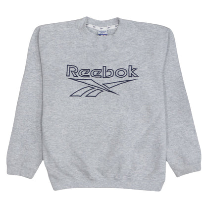 Additional front view of Reebok boys’ grey xl pullover fleece sweatshirt with embroidered logo