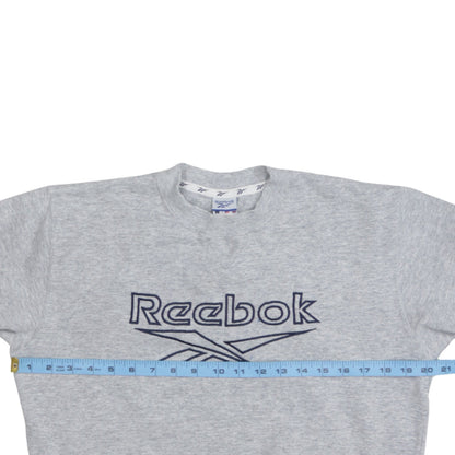 Back view of Reebok boys’ grey xl pullover fleece sweatshirt with embroidered logo