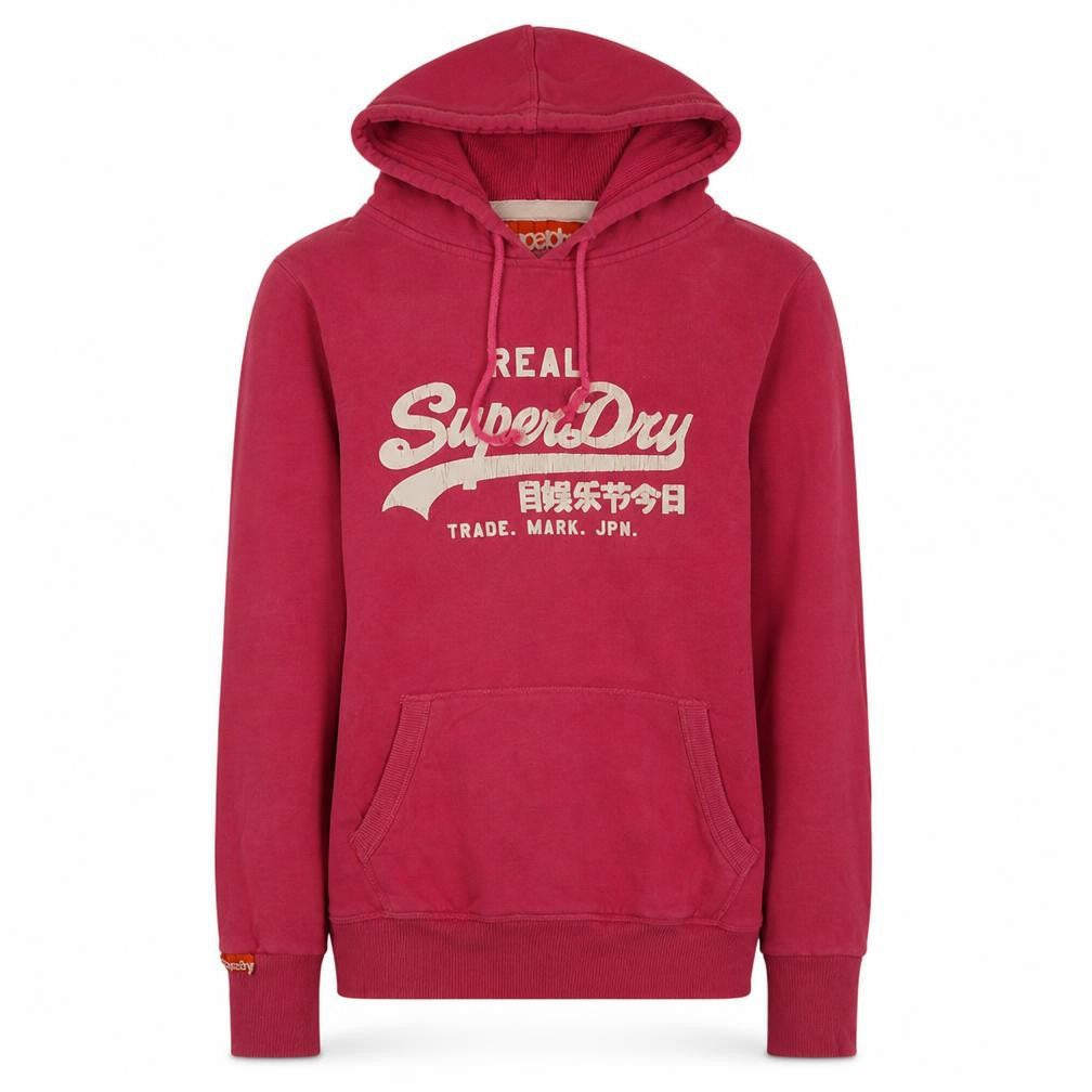 Superdry Womens Pink Pullover Hoodie L Logo Print Casual Hooded Sweatshirt