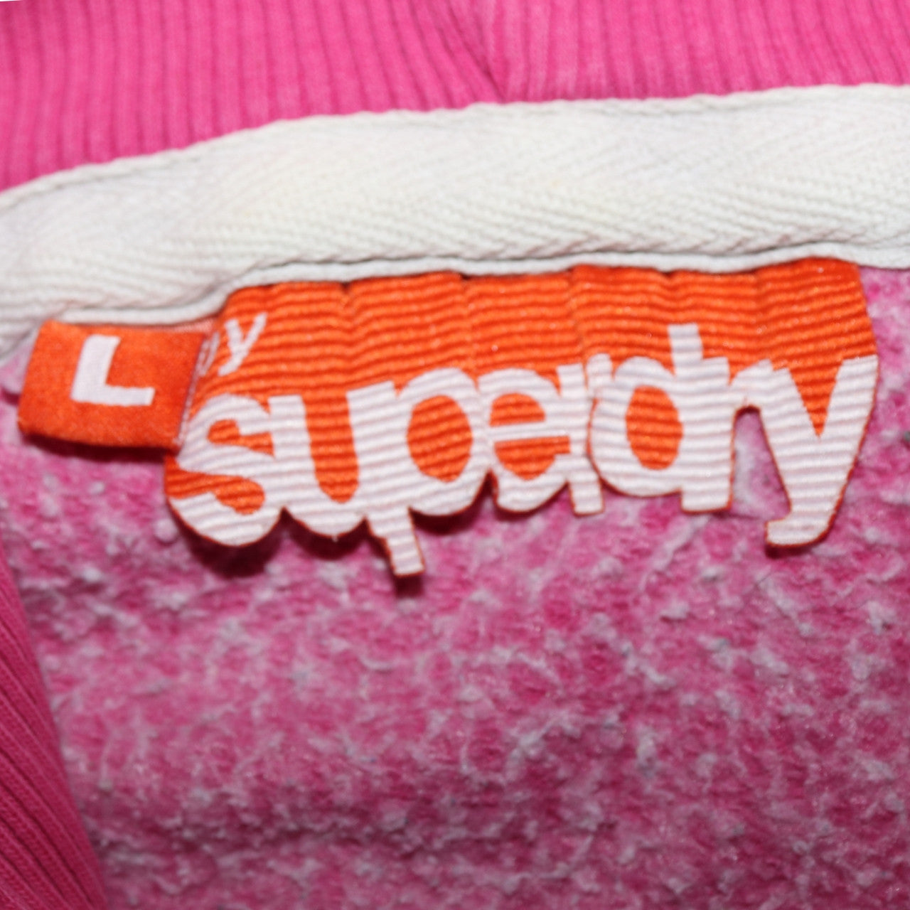 Superdry Womens Pink Pullover Hoodie L Logo Print Casual Hooded Sweatshirt