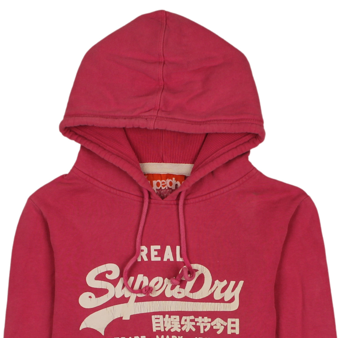 Superdry Womens Pink Pullover Hoodie L Logo Print Casual Hooded Sweatshirt