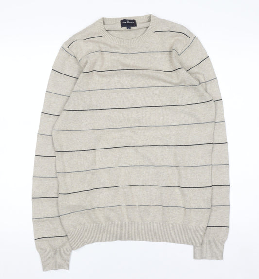 Marks and Spencer Blue Harbour Men's Beige Striped Cotton Jumper S