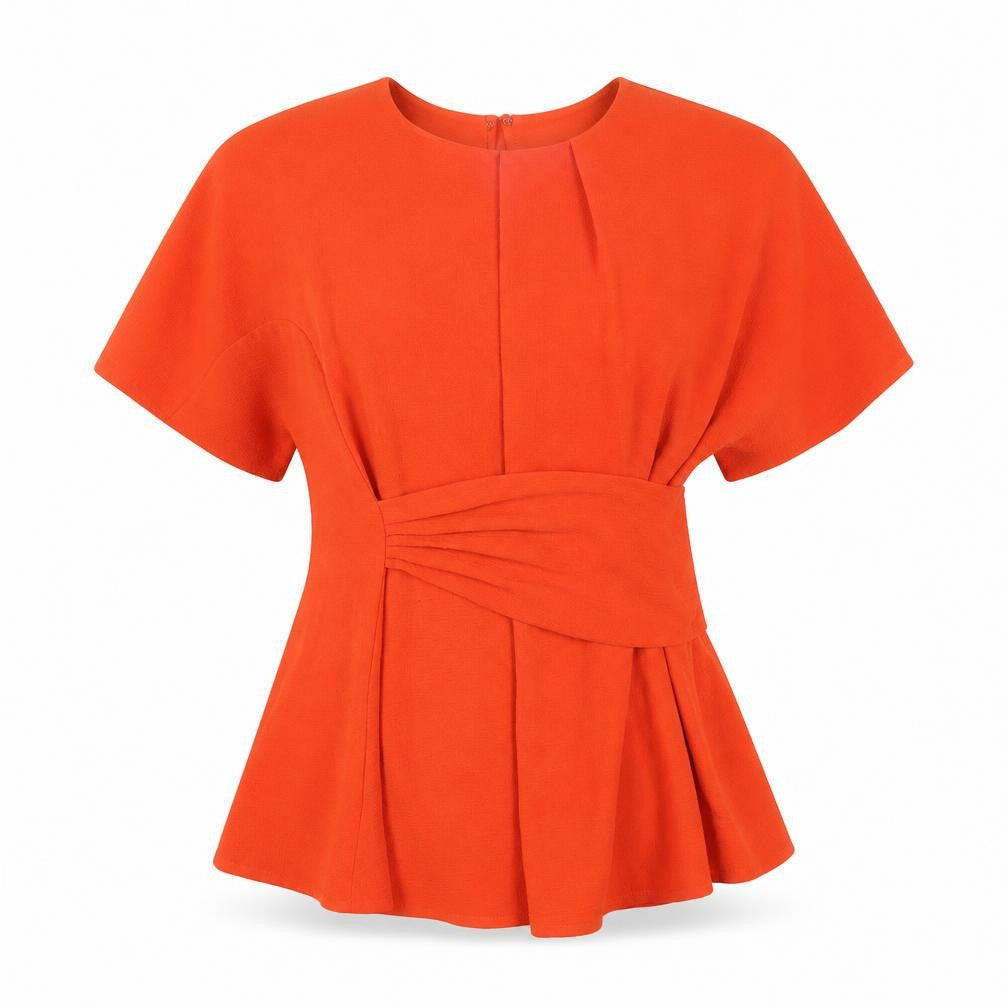 Whistles Women Orange Short Sleeve Pleated Tunic Blouse Size 12