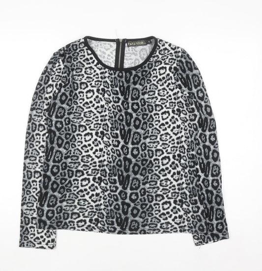 Paramour Women's Grey Animal Print Long Sleeve Blouse Size S