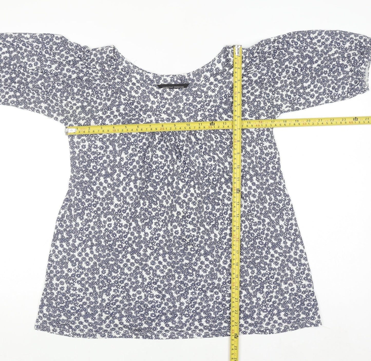 Dorothy Perkins Womens Blue Floral Blouse Size 10 Viscose Short Sleeve