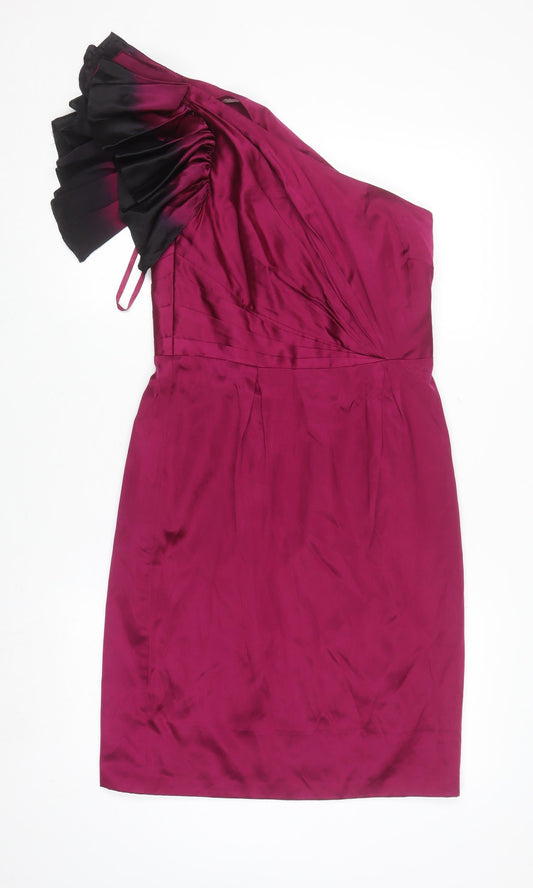 Monsoon Women Purple One Shoulder Ruffle Sheath Dress UK 10