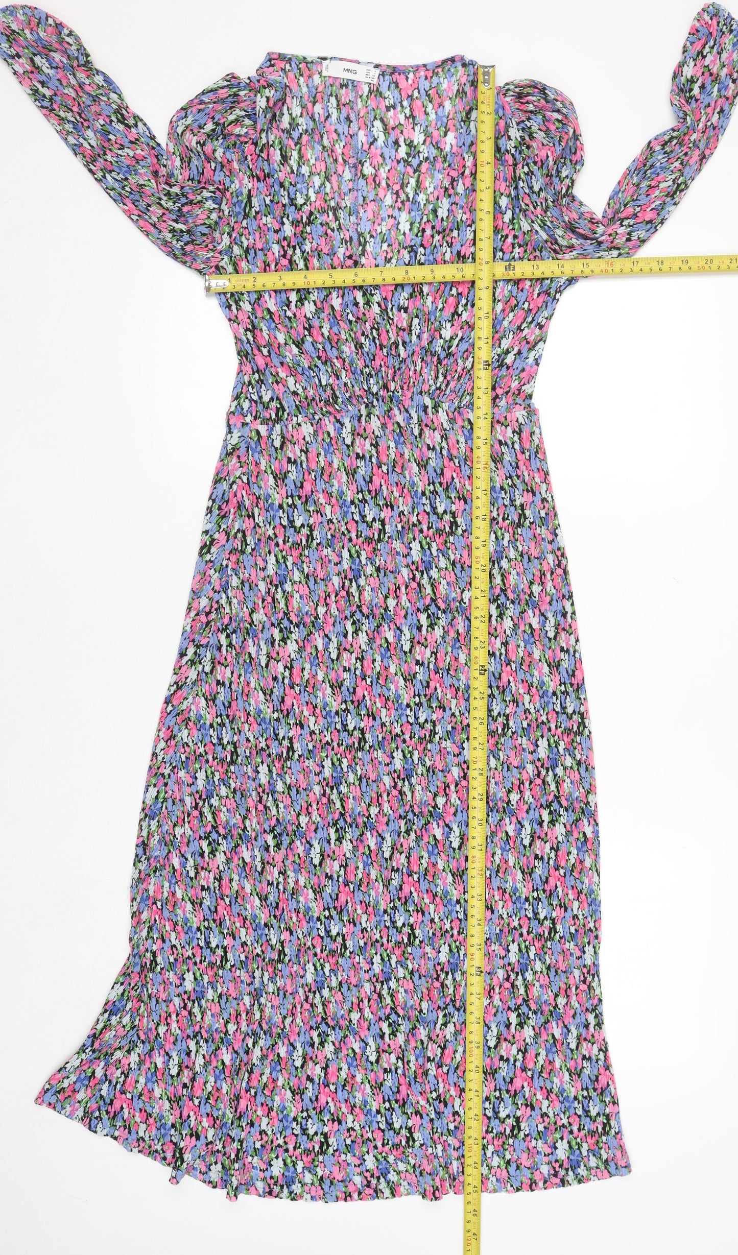 MNG Women’s Multicoloured Floral Ruched Midi Dress Size 8