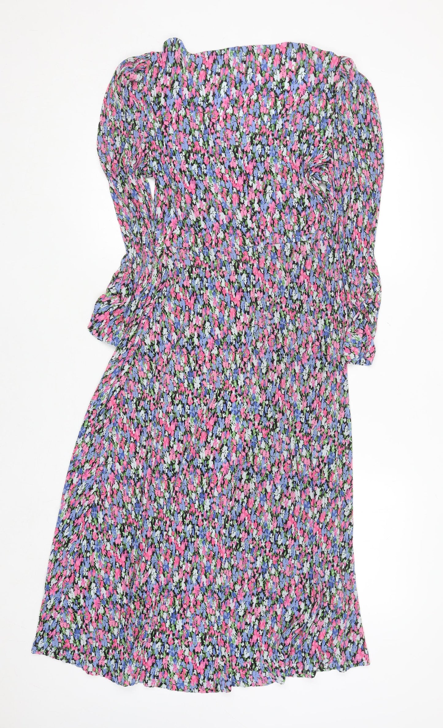 MNG Women’s Multicoloured Floral Ruched Midi Dress Size 8