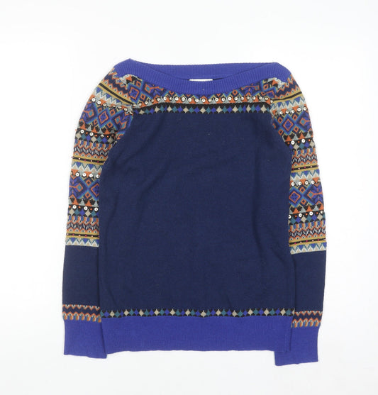 Monsoon Women’s Blue Wool Blend Sequin Fair Isle Jumper Size S