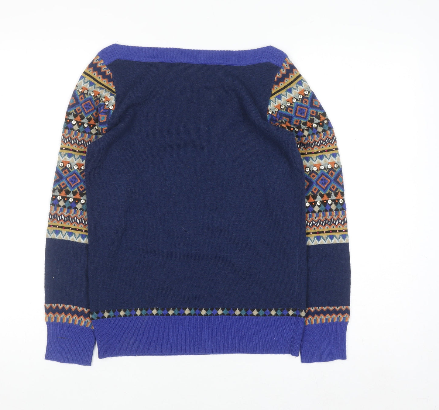 Monsoon Women’s Blue Wool Blend Sequin Fair Isle Jumper Size S