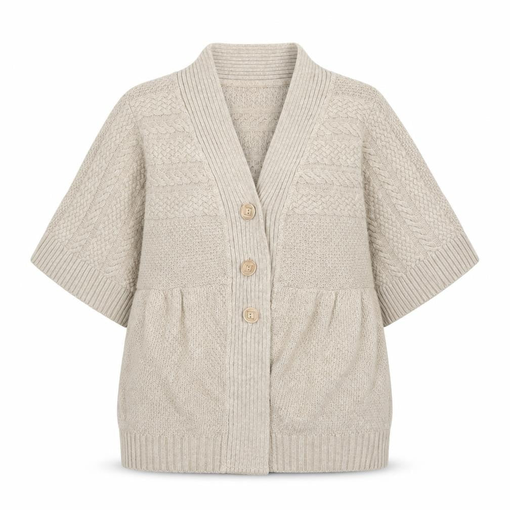 JoJo Maman Bébé Women Beige Wool Cable Short Sleeve Cardigan S
