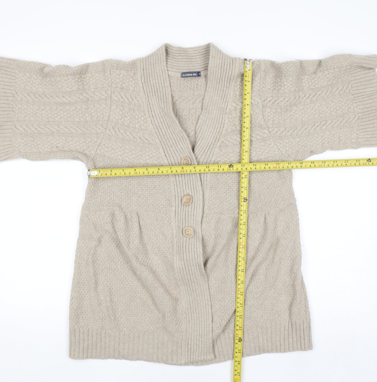 JoJo Maman Bébé Women Beige Wool Cable Short Sleeve Cardigan S