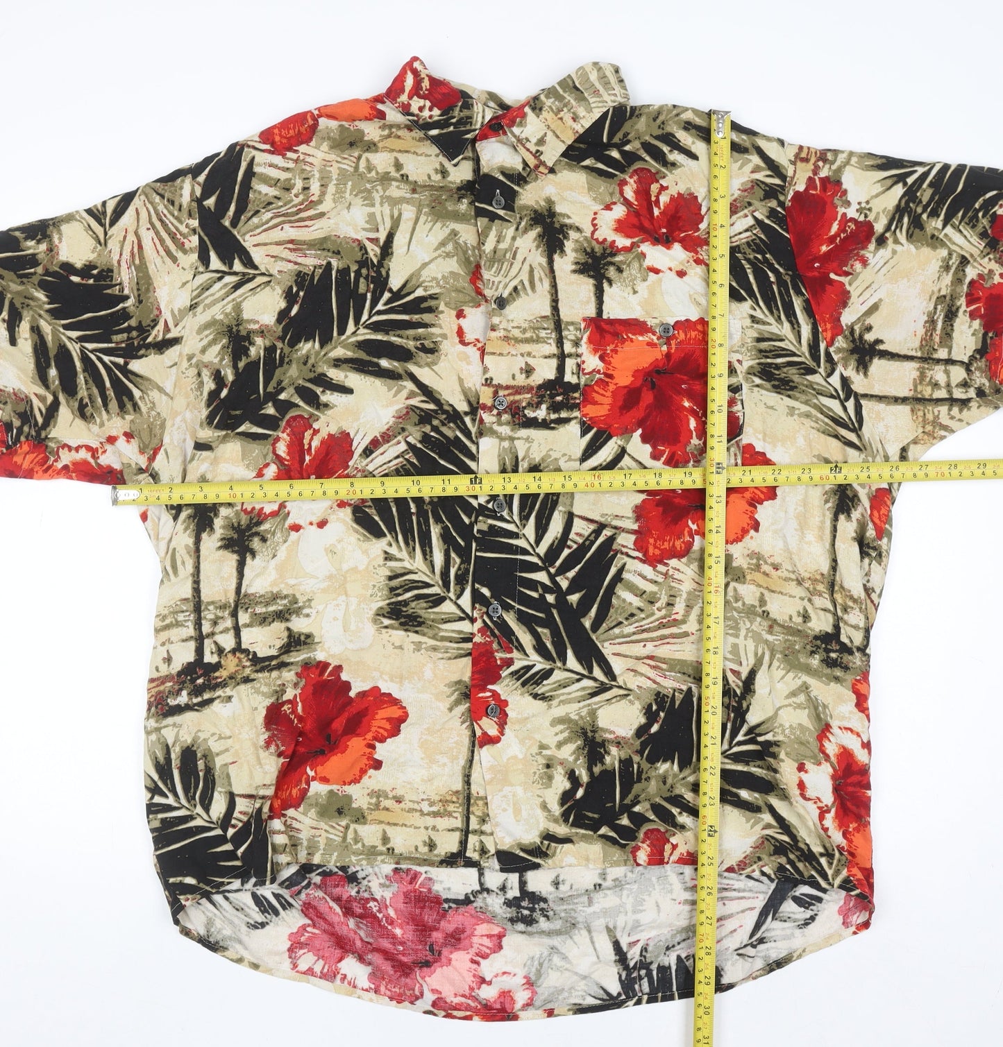 Munsingwear Men's Beige XL Hawaiian Floral Short Sleeve Button-Up Shirt