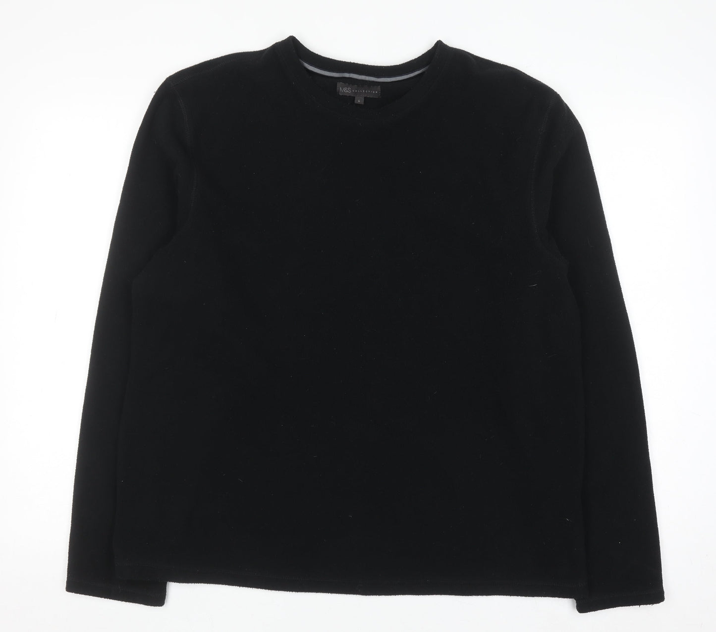 Marks and Spencer Mens Black Fleece Long Sleeve Top L Regular Fit