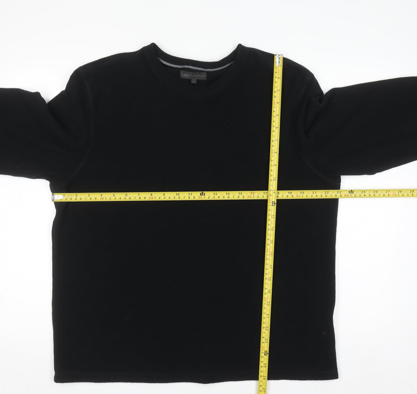 Marks and Spencer Mens Black Fleece Long Sleeve Top L Regular Fit