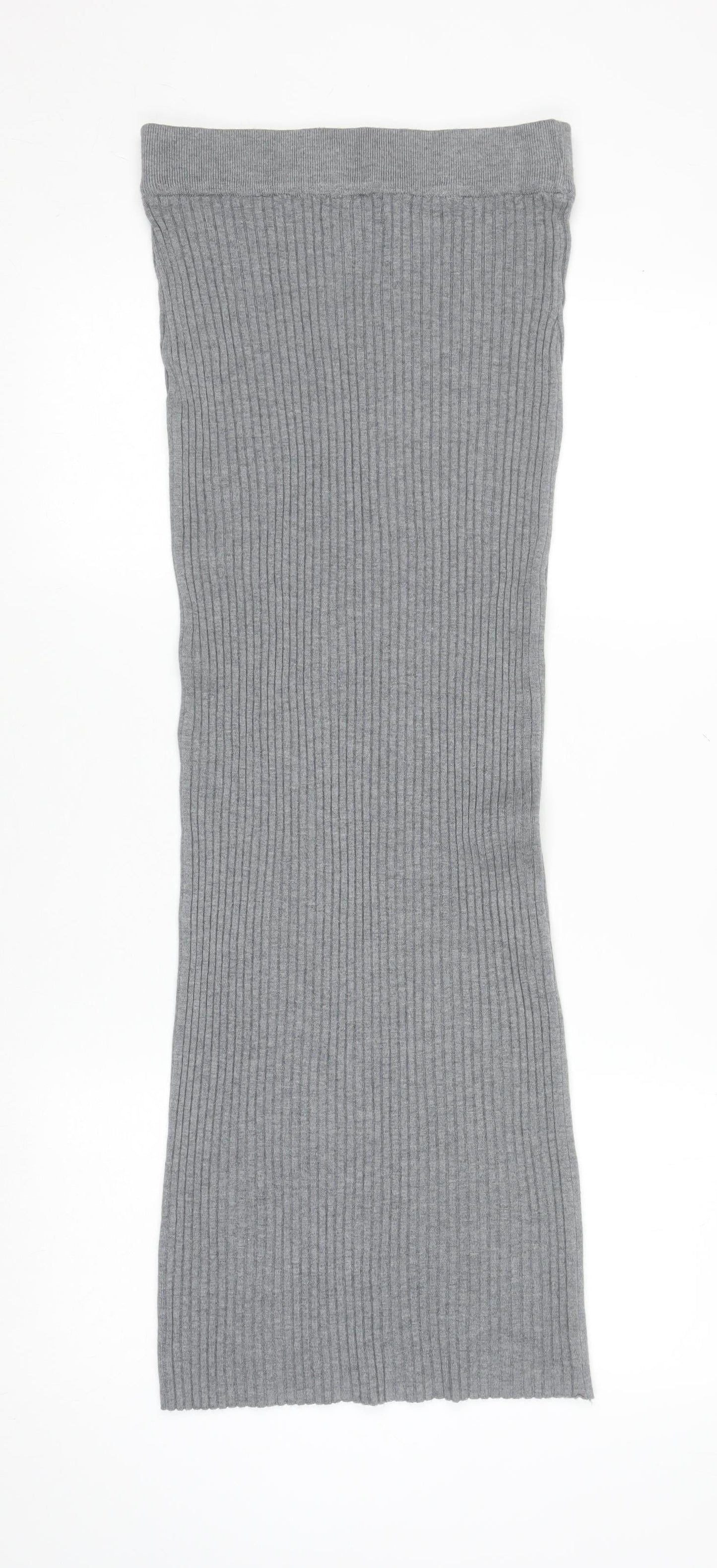QED London Women Grey Ribbed Knit Midi Pencil Skirt S