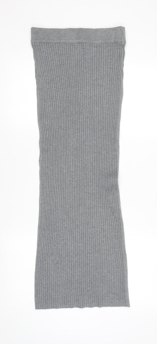 QED London Women Grey Ribbed Knit Midi Pencil Skirt S