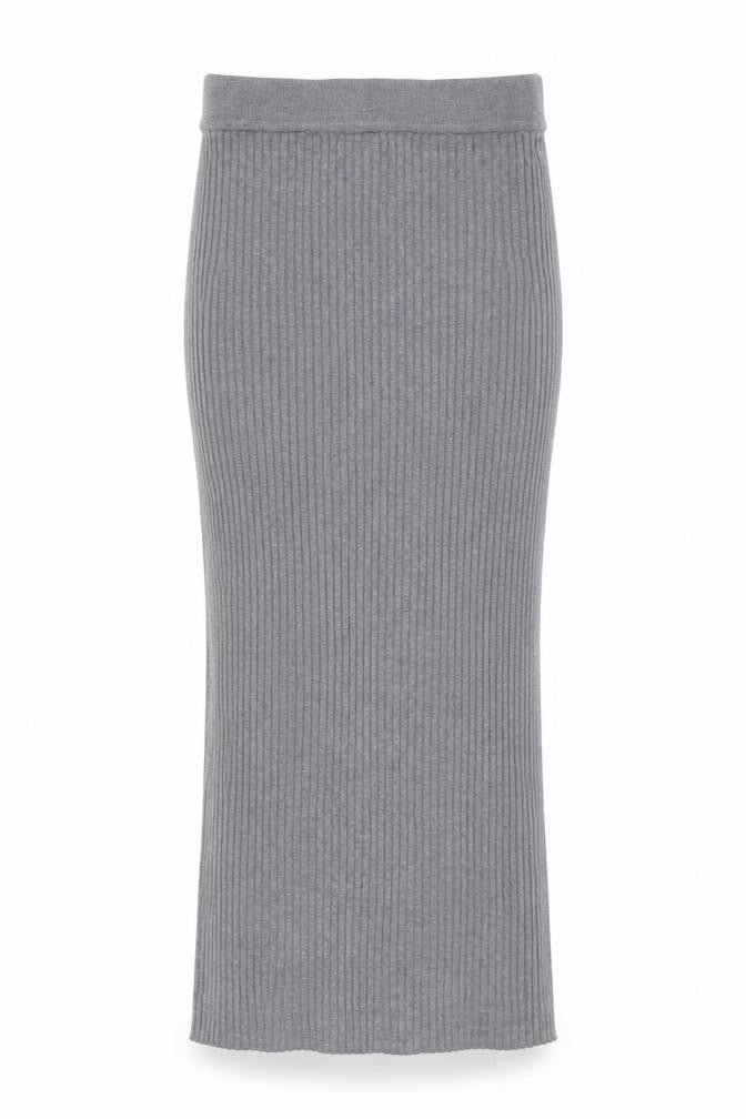 QED London Women Grey Ribbed Knit Midi Pencil Skirt S