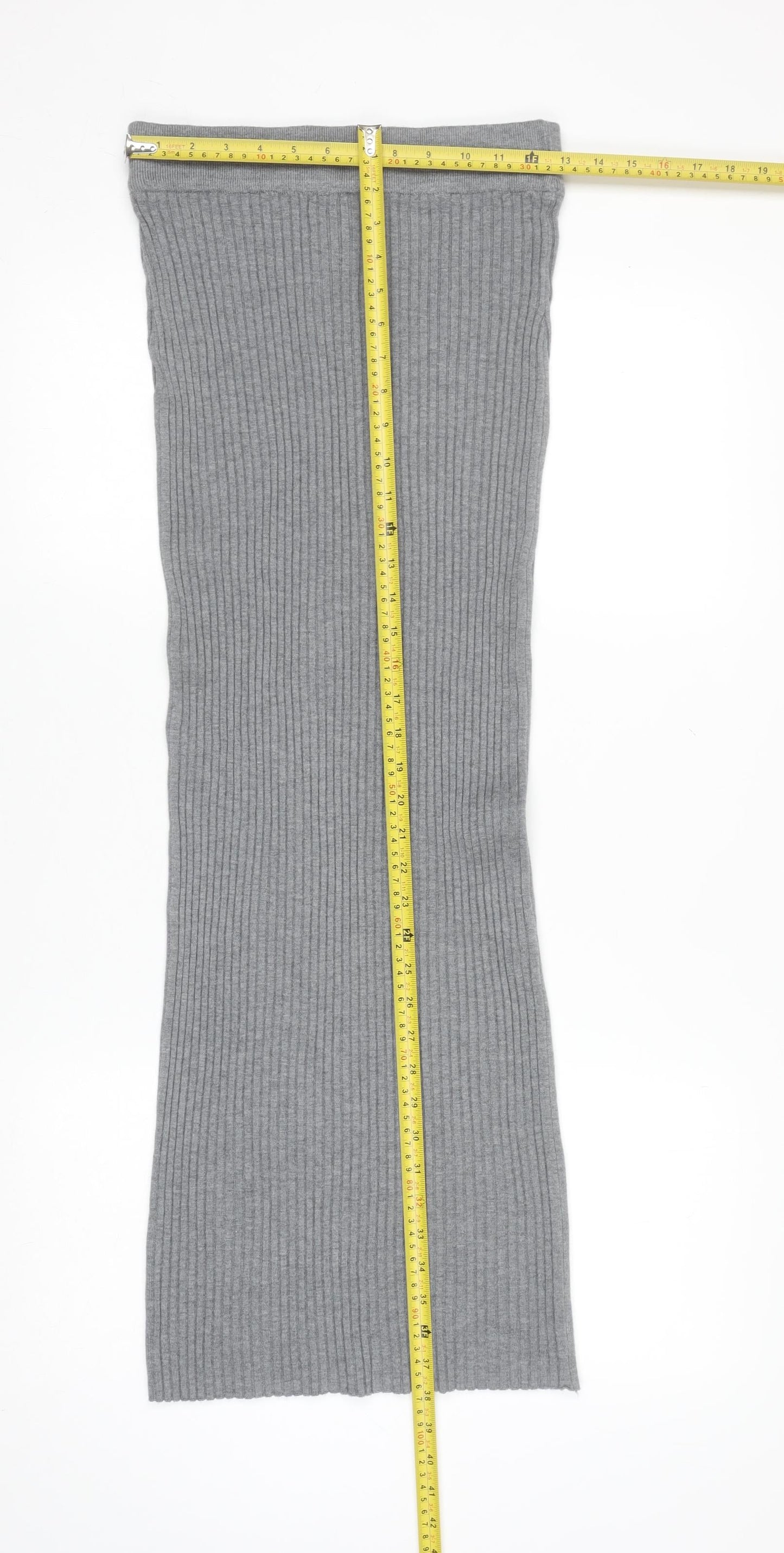 QED London Women Grey Ribbed Knit Midi Pencil Skirt S