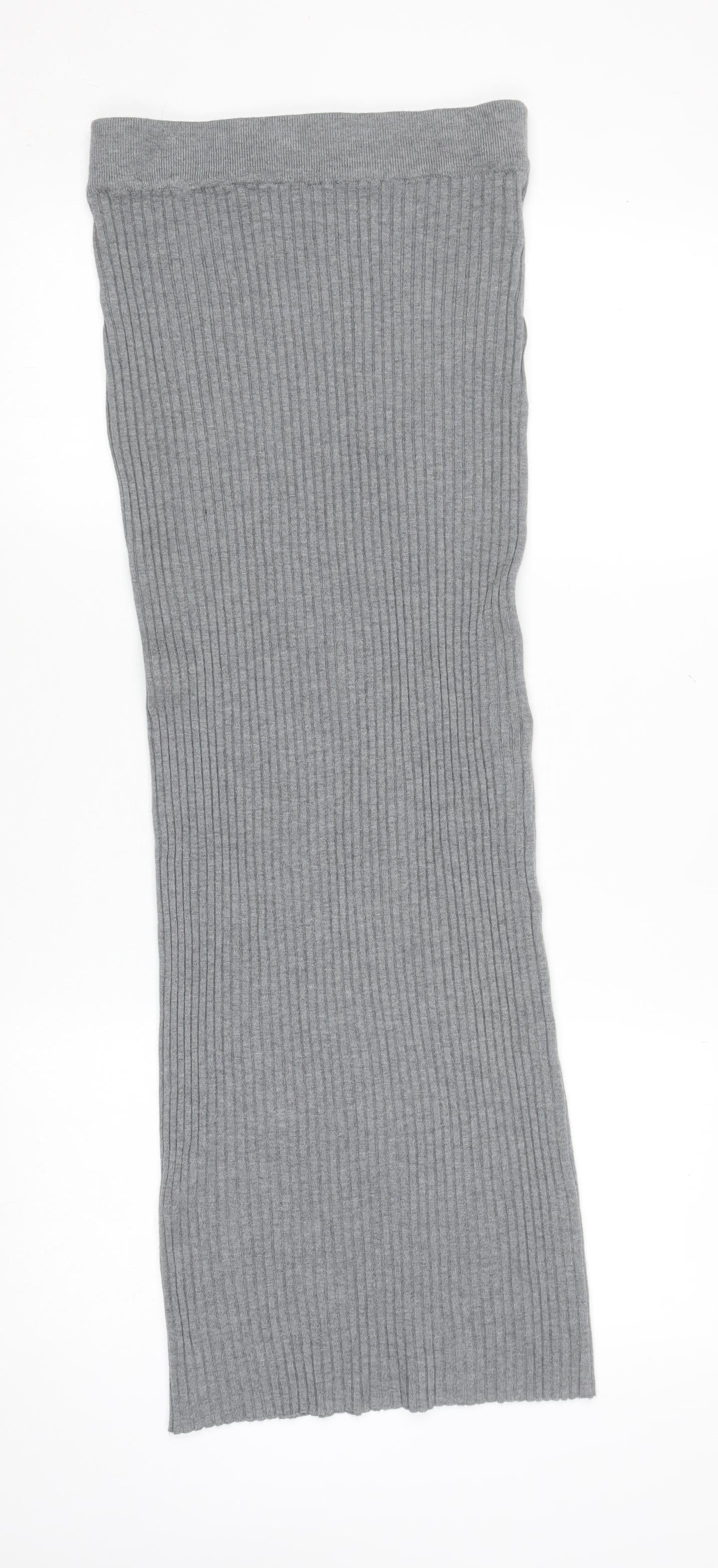 QED London Women Grey Ribbed Knit Midi Pencil Skirt S