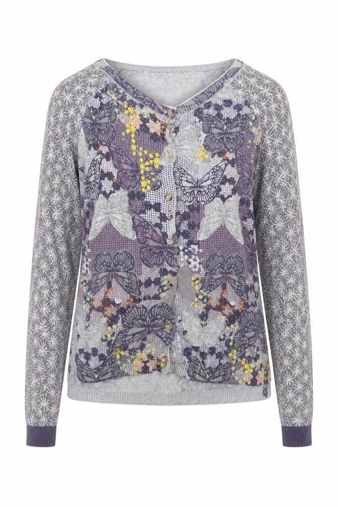 White Stuff Womens Grey Butterfly Button Cardigan Size 8 Cotton Knit