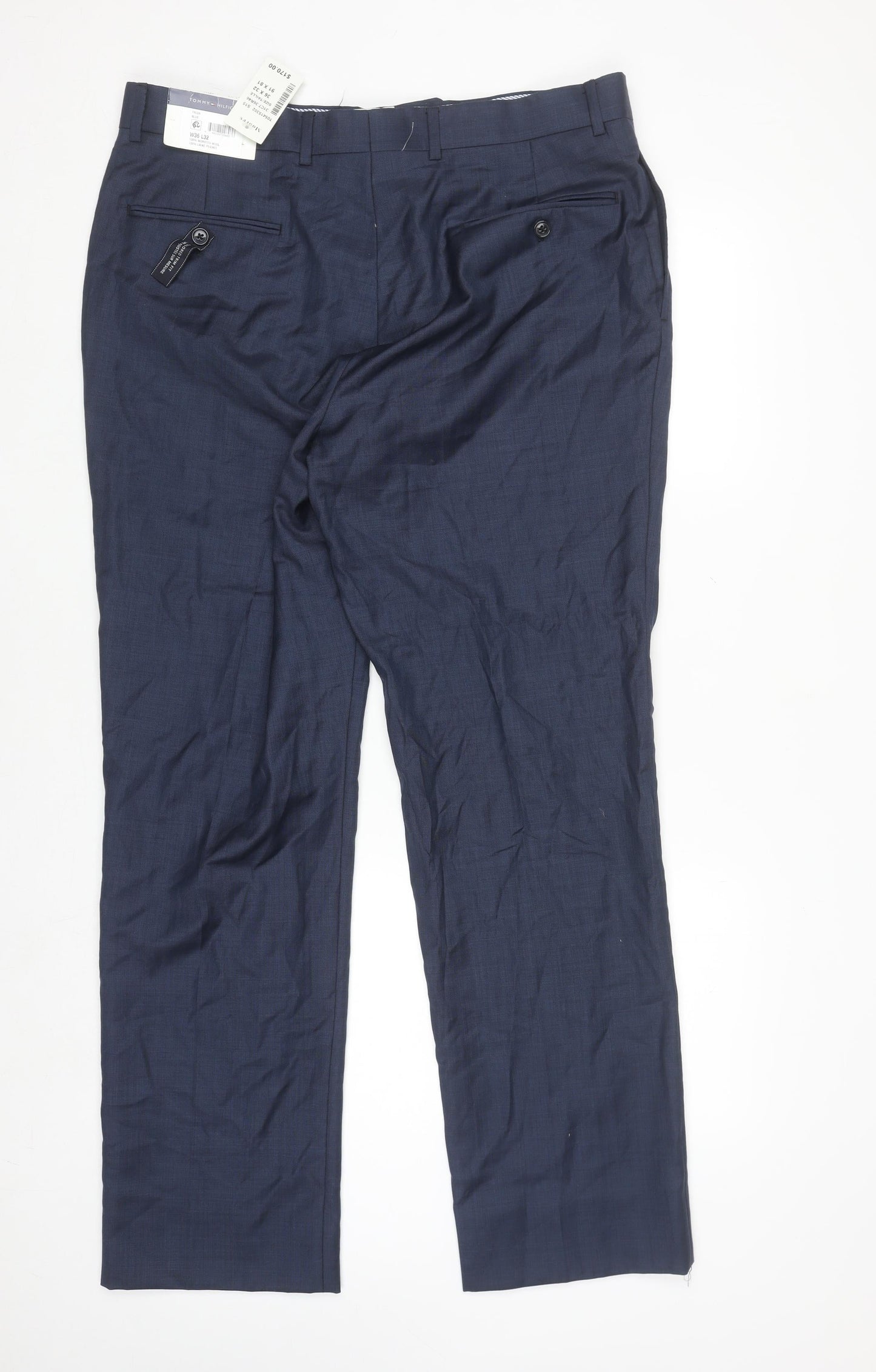 Tommy Hilfiger Men's Blue Wool Dress Pants Size 36x32 Regular Fit